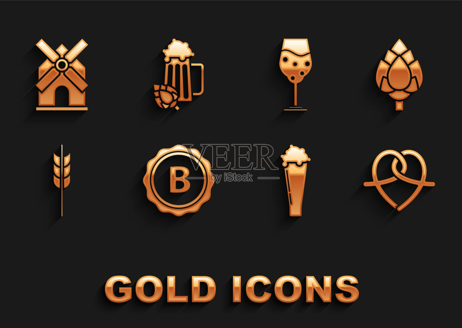 在瓶盖上写上啤酒花椒盐卷饼图标素材