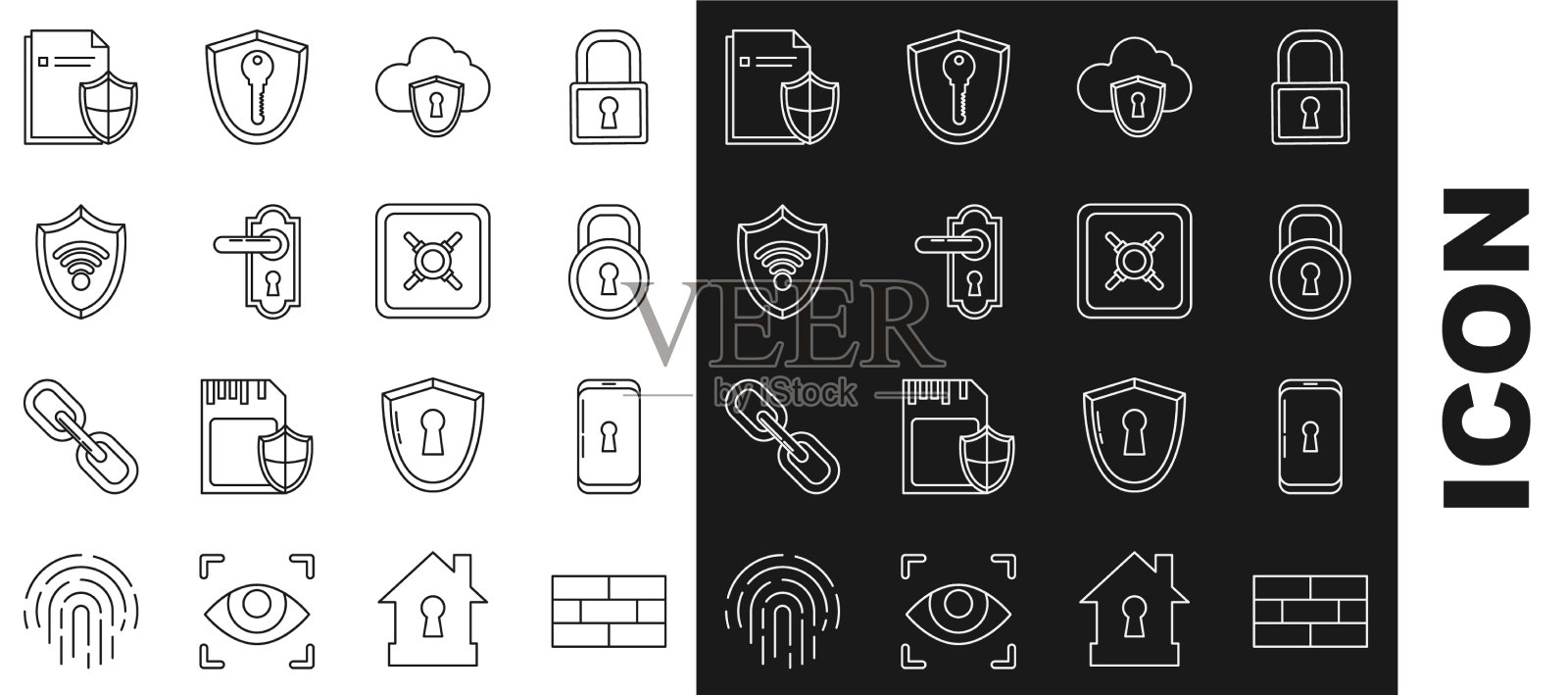 设置线砖智能手机与锁锁云图标素材