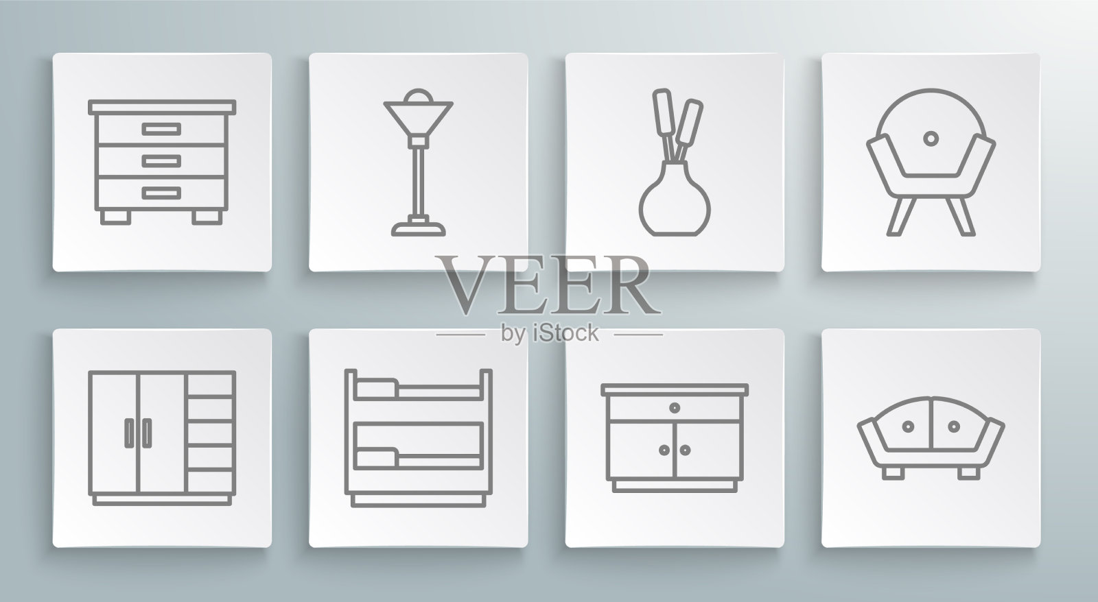 套线衣柜落地灯上下铺床家具图标素材