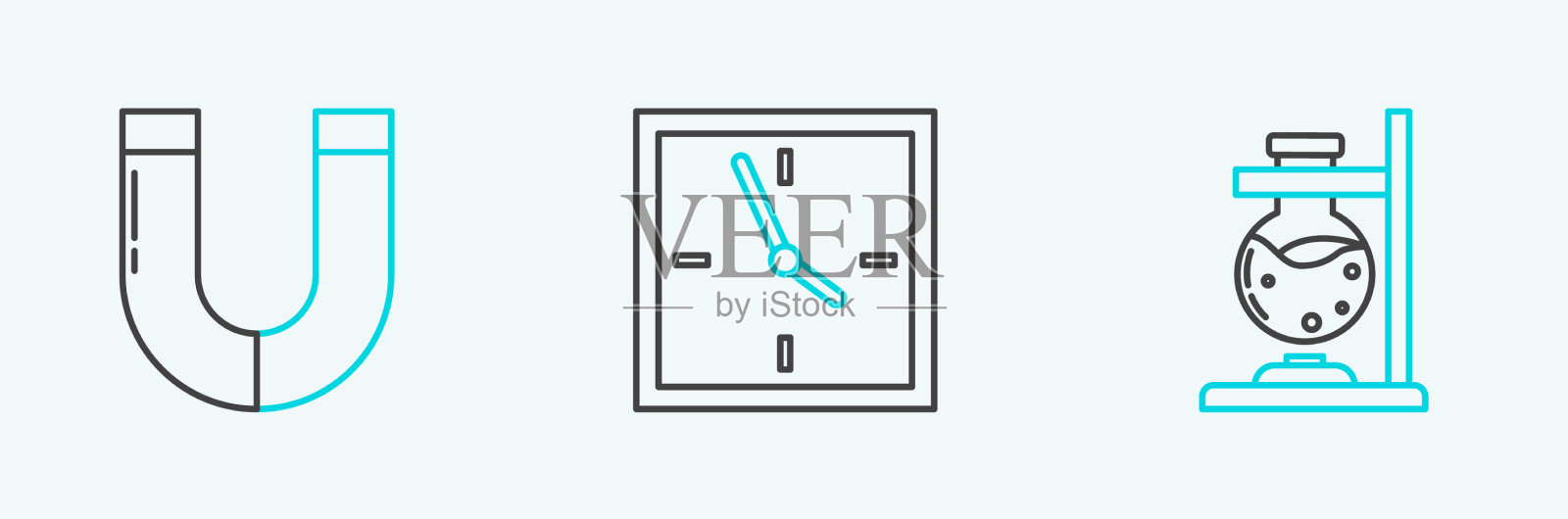 将线玻璃试管烧瓶置于火磁铁和图标素材