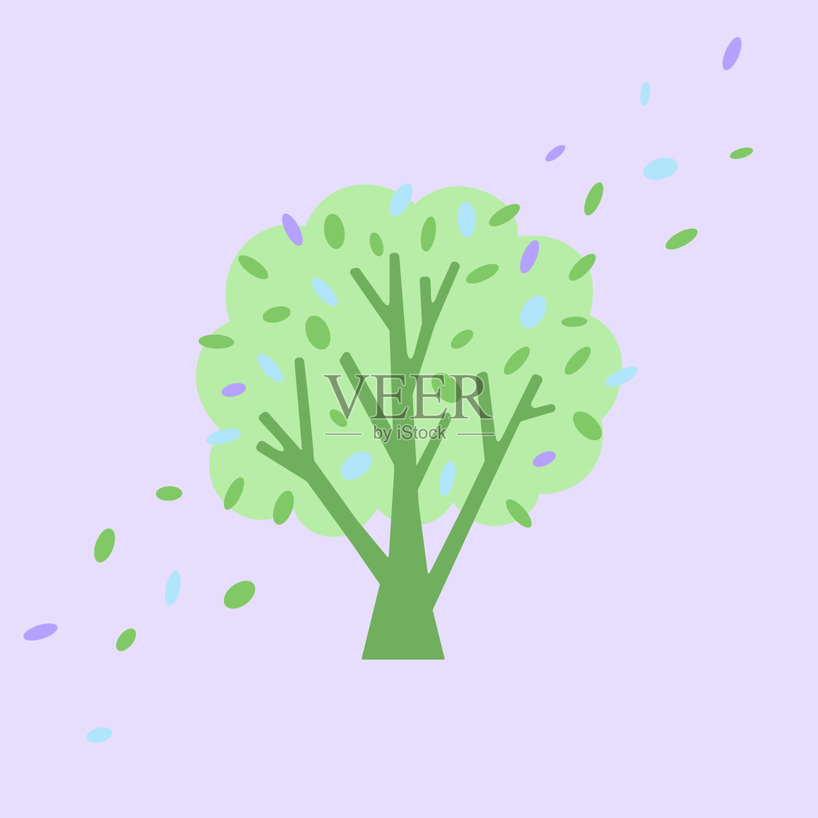 矢量插图在柔和的颜色。春天树的简单元素或标志插画图片素材