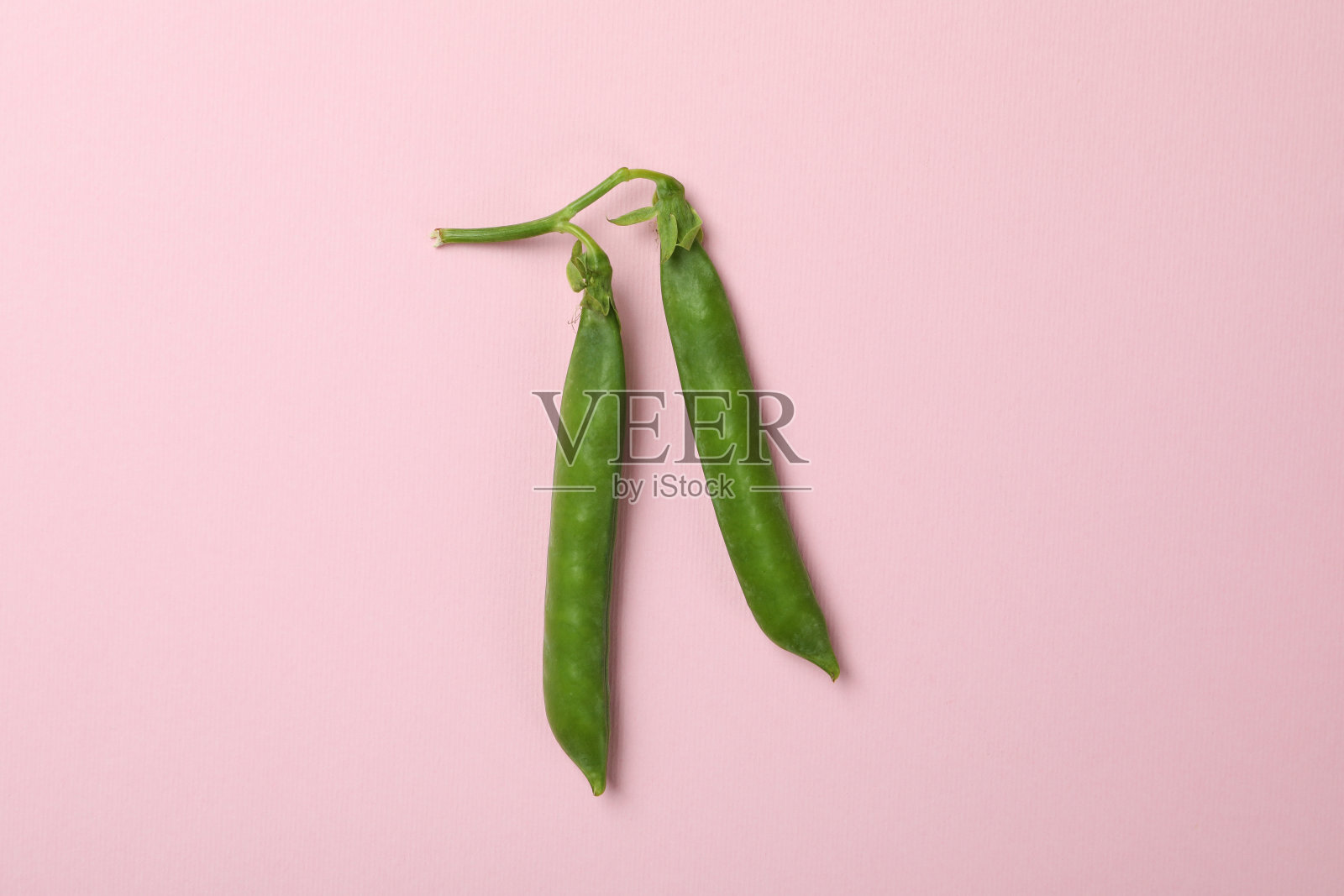粉红色背景上新鲜的绿豌豆,特写照片摄影图片