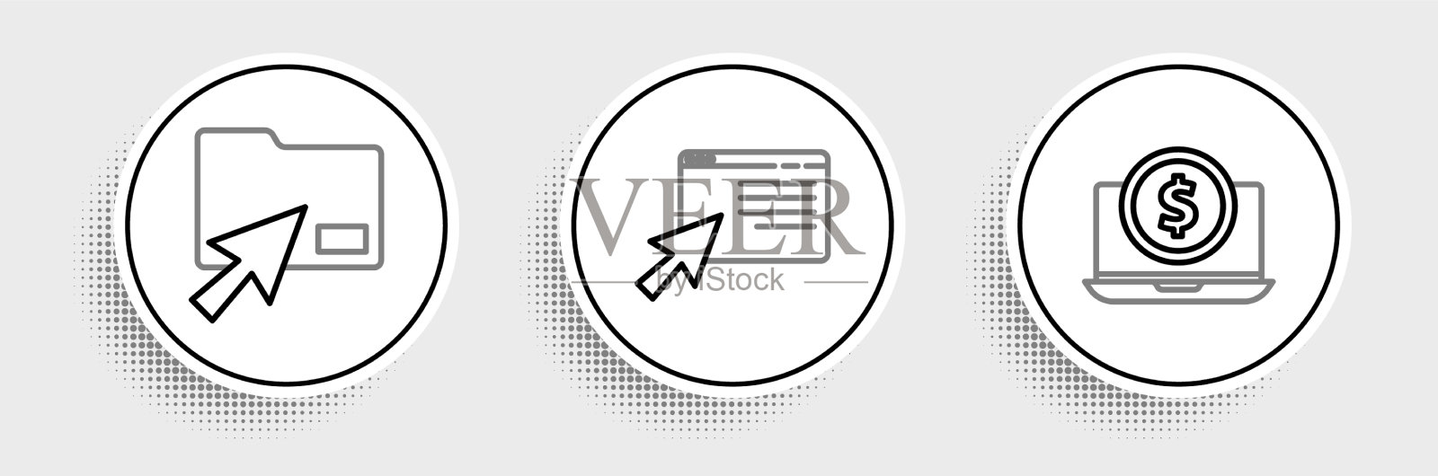 设置行笔记本电脑与美元光标单击文档图标素材