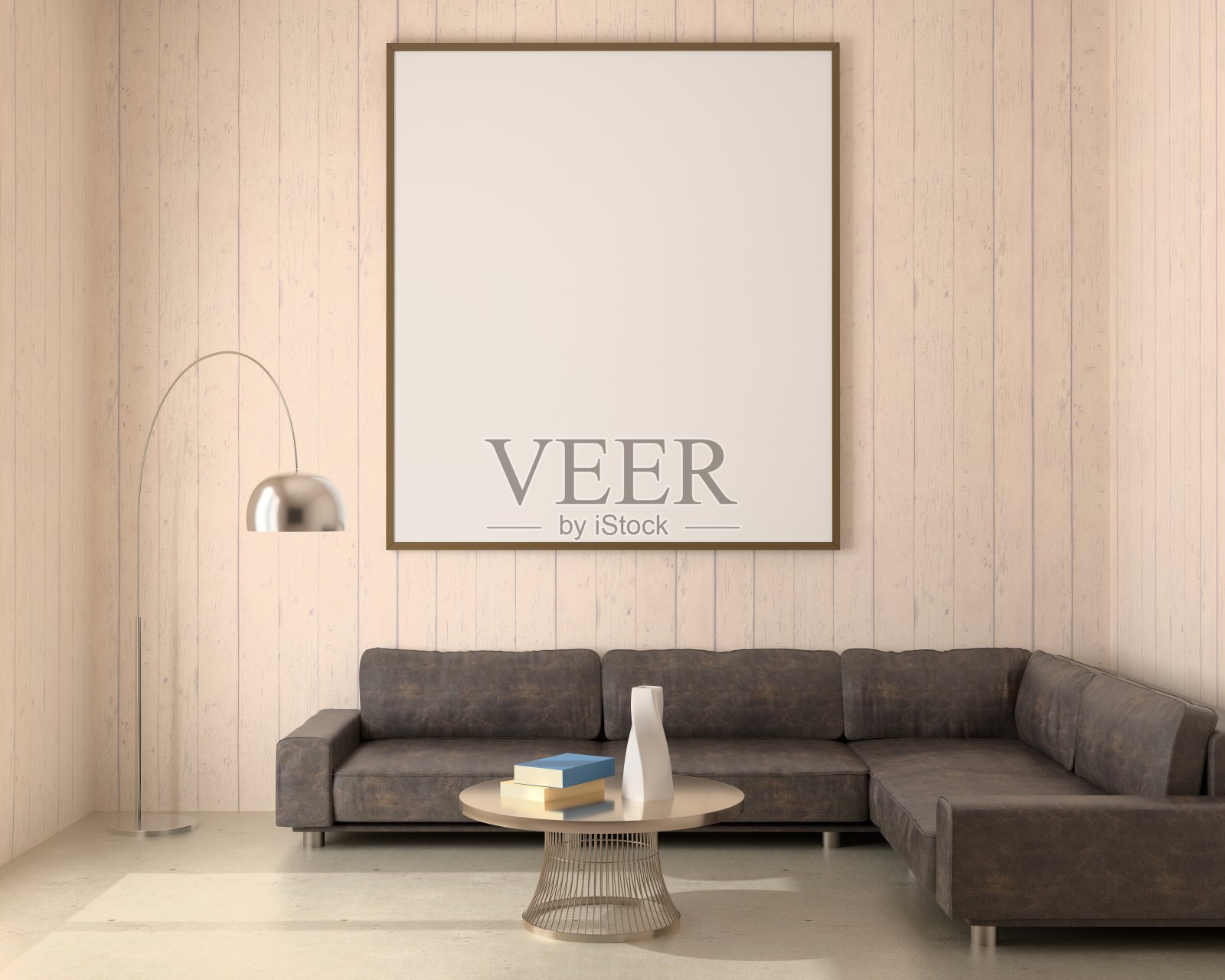 房间里有沙发,墙上有个相框照片摄影图片