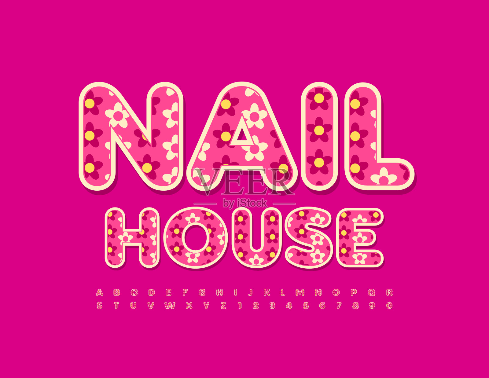 矢量漂亮的标志钉子户。创意花卉字母和数字集插画图片素材