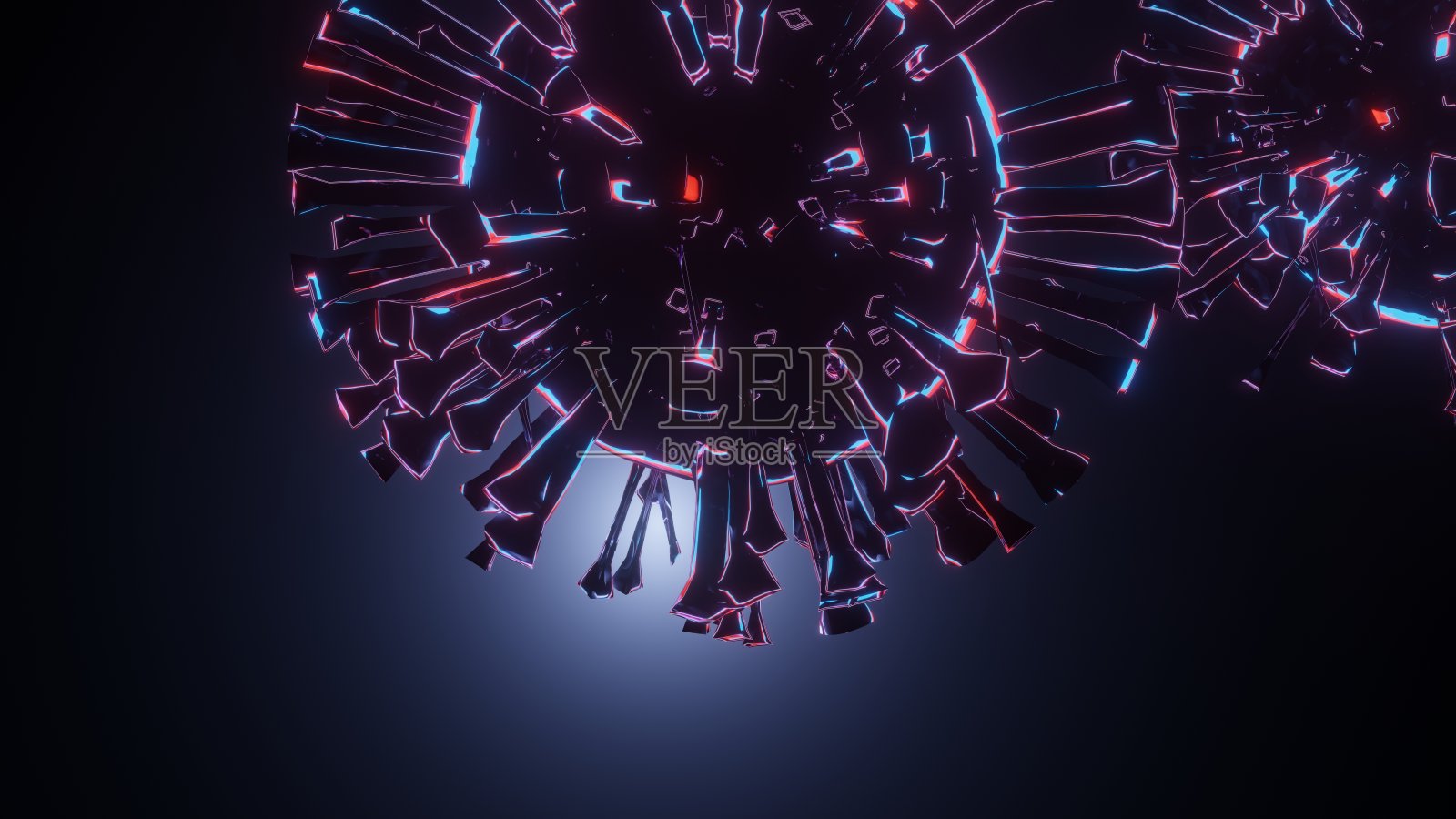 冠状病毒颗粒在黑暗背景下的数字插图照片摄影图片