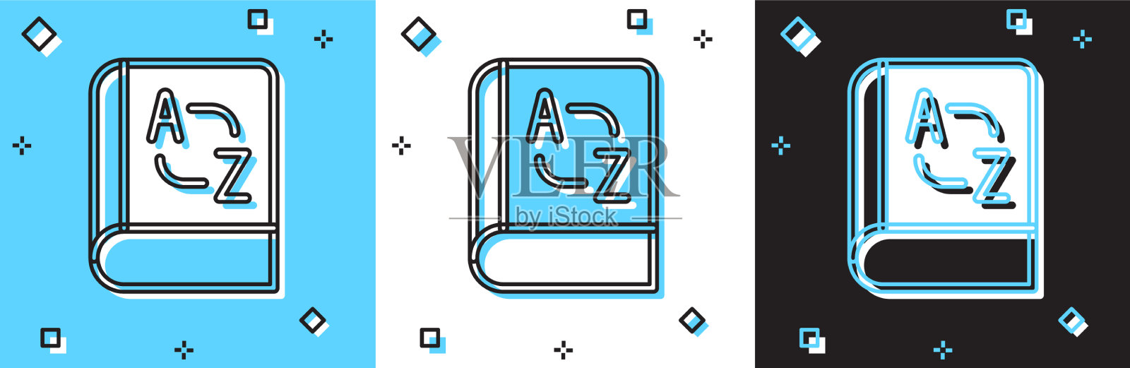 设置翻译书的图标孤立在蓝色和插画图片素材