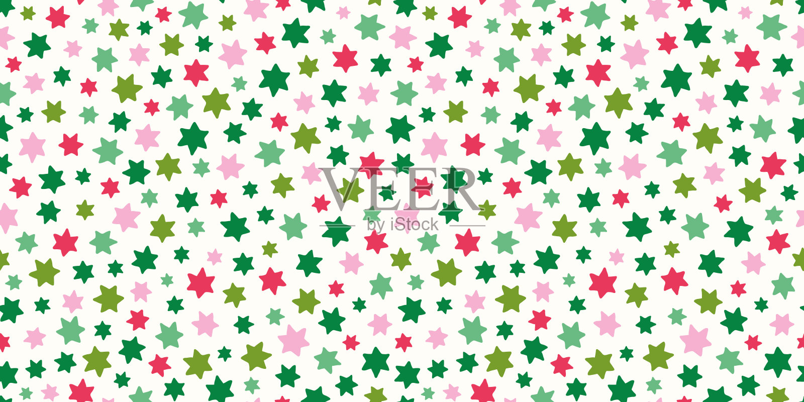 圣诞星背景图案边界。节日矢量无缝重复横幅手绘星星。插画图片素材