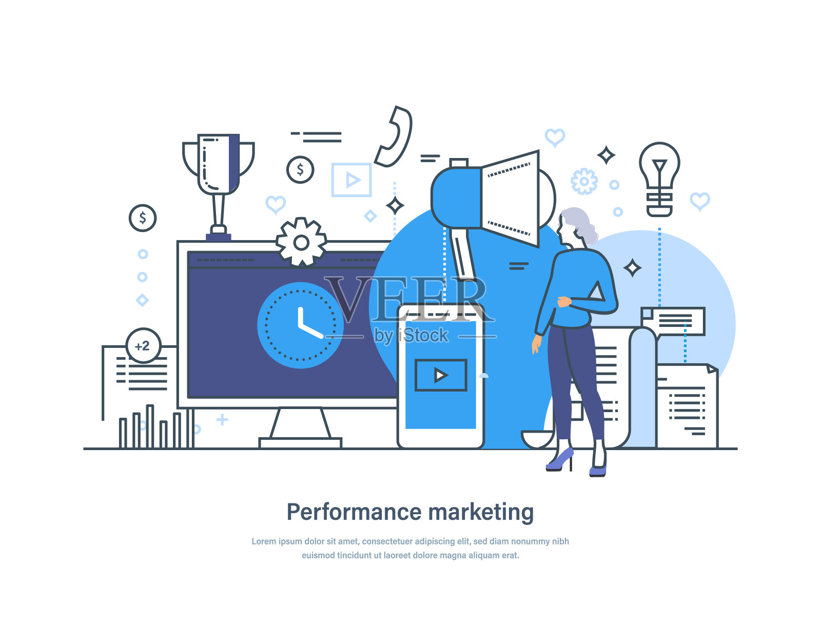 绩效营销和由结果驱动的广告策略插画图片素材