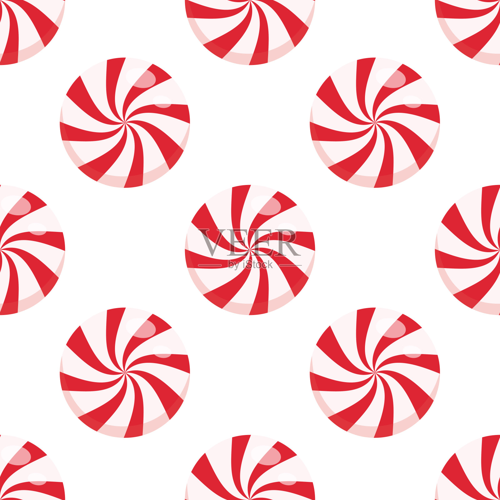 无缝的圣诞图案与糖果。薄荷的模式。草莓漩涡糖无缝图案。适合面料,儿童服装和时尚印花。矢量图插画图片素材