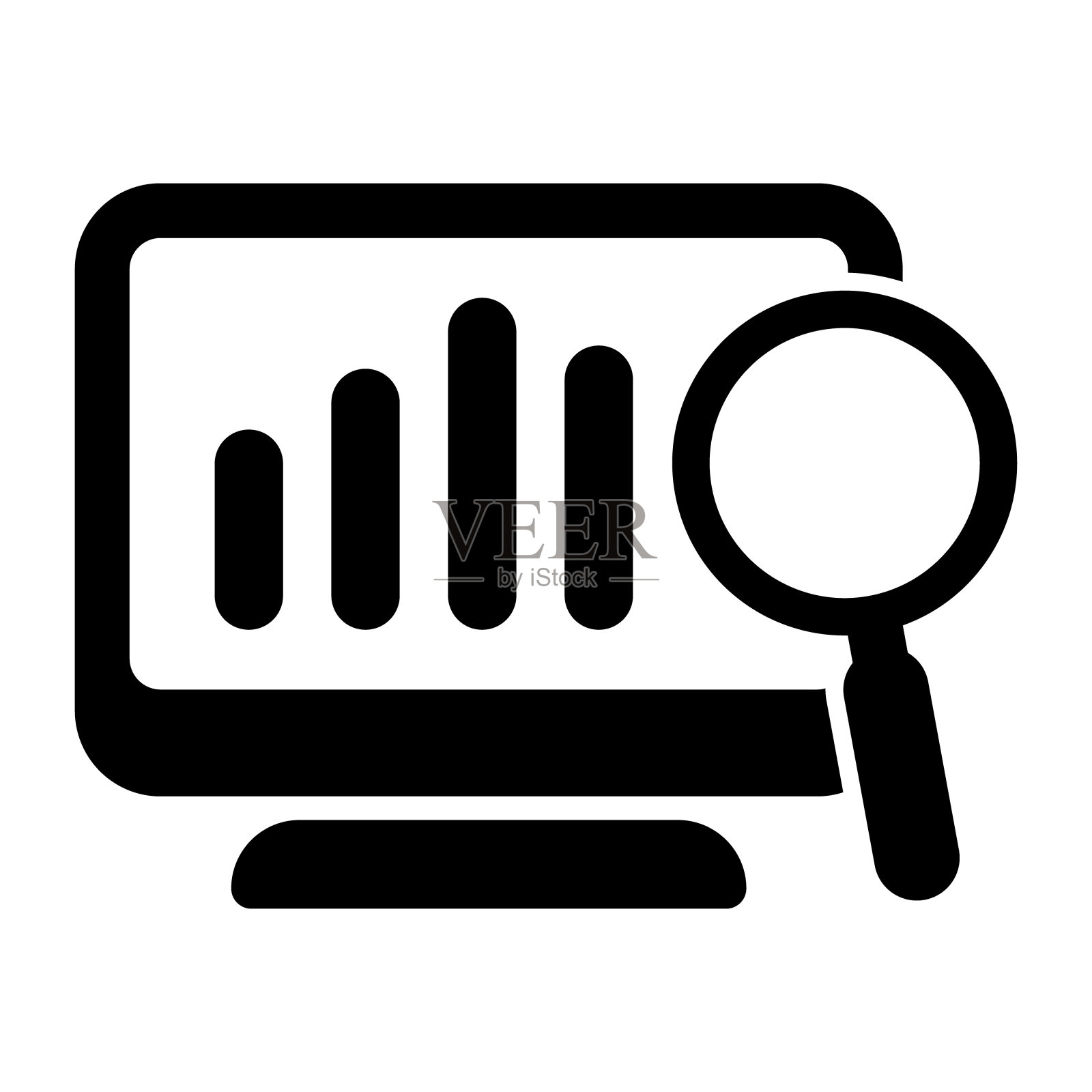 屏幕上有报表图标,在线监控概念,统计图标。在线搜索图标。图标素材