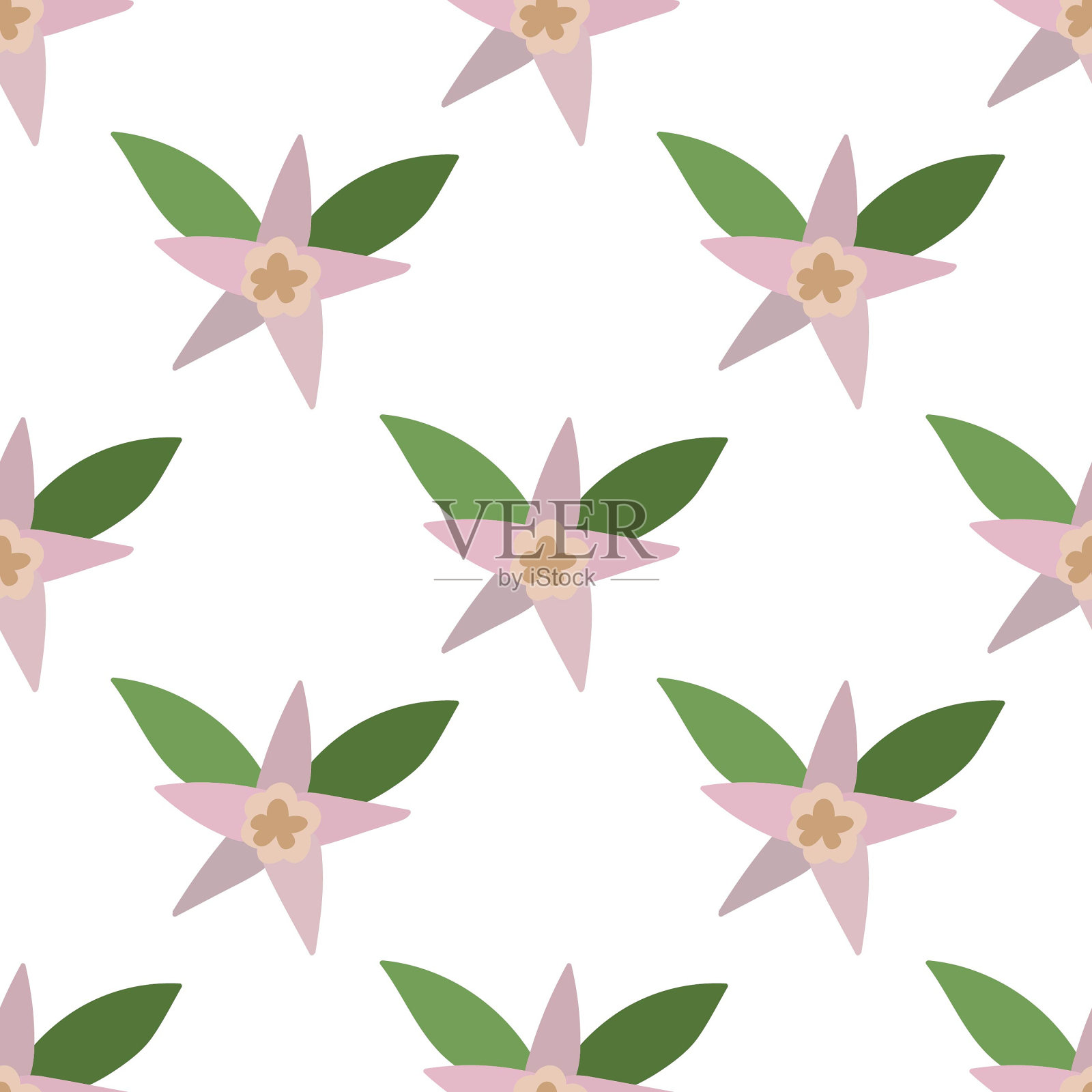 Starflowers。粉红色和简单的花。白色背景上的花朵无缝图案。插画图片素材