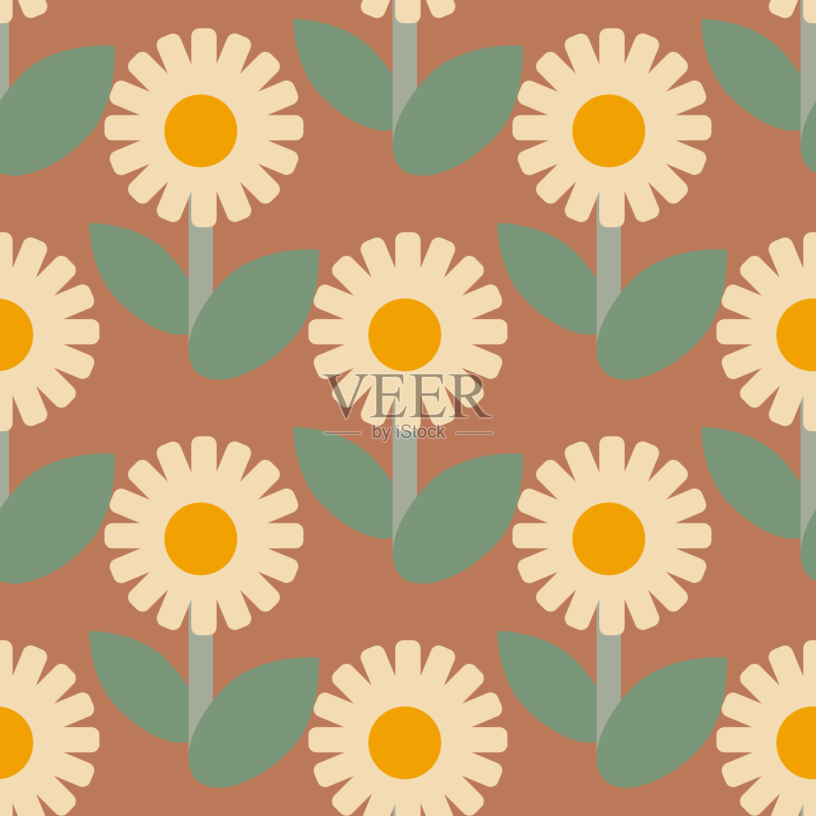 60年代风格的复古无缝花图案插画图片素材