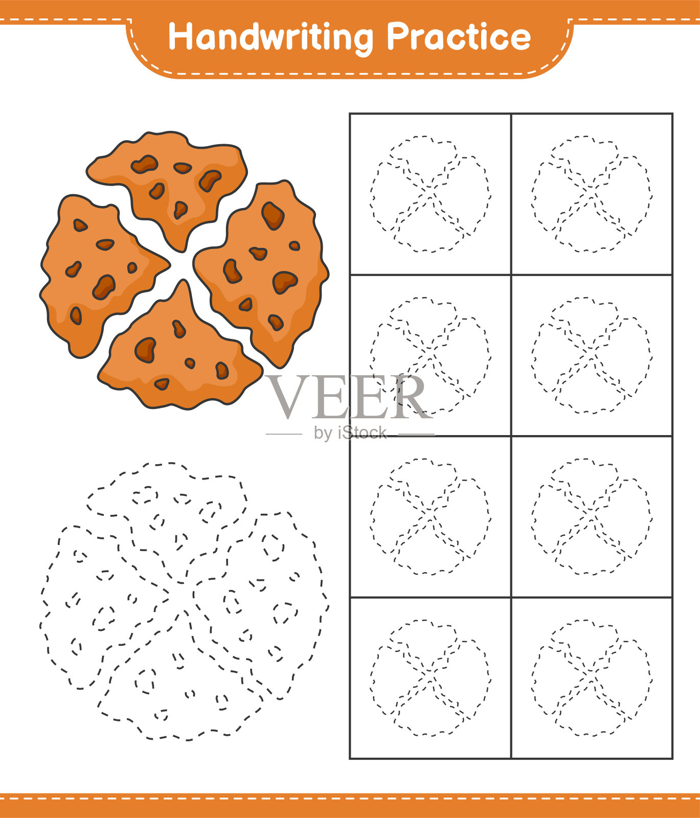 书法练习。追踪Cookie的线条。教育儿童游戏,可打印的工作表,矢量插图插画图片素材