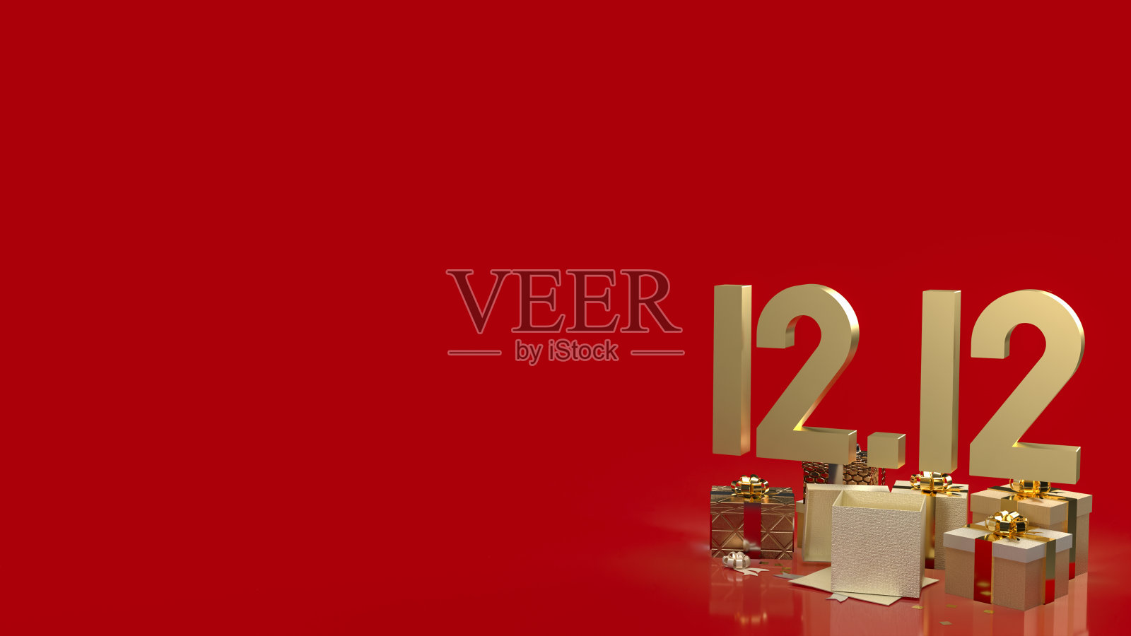 黄金12.12和礼品盒的红色背景为购物日或促销营销3d渲染照片摄影图片