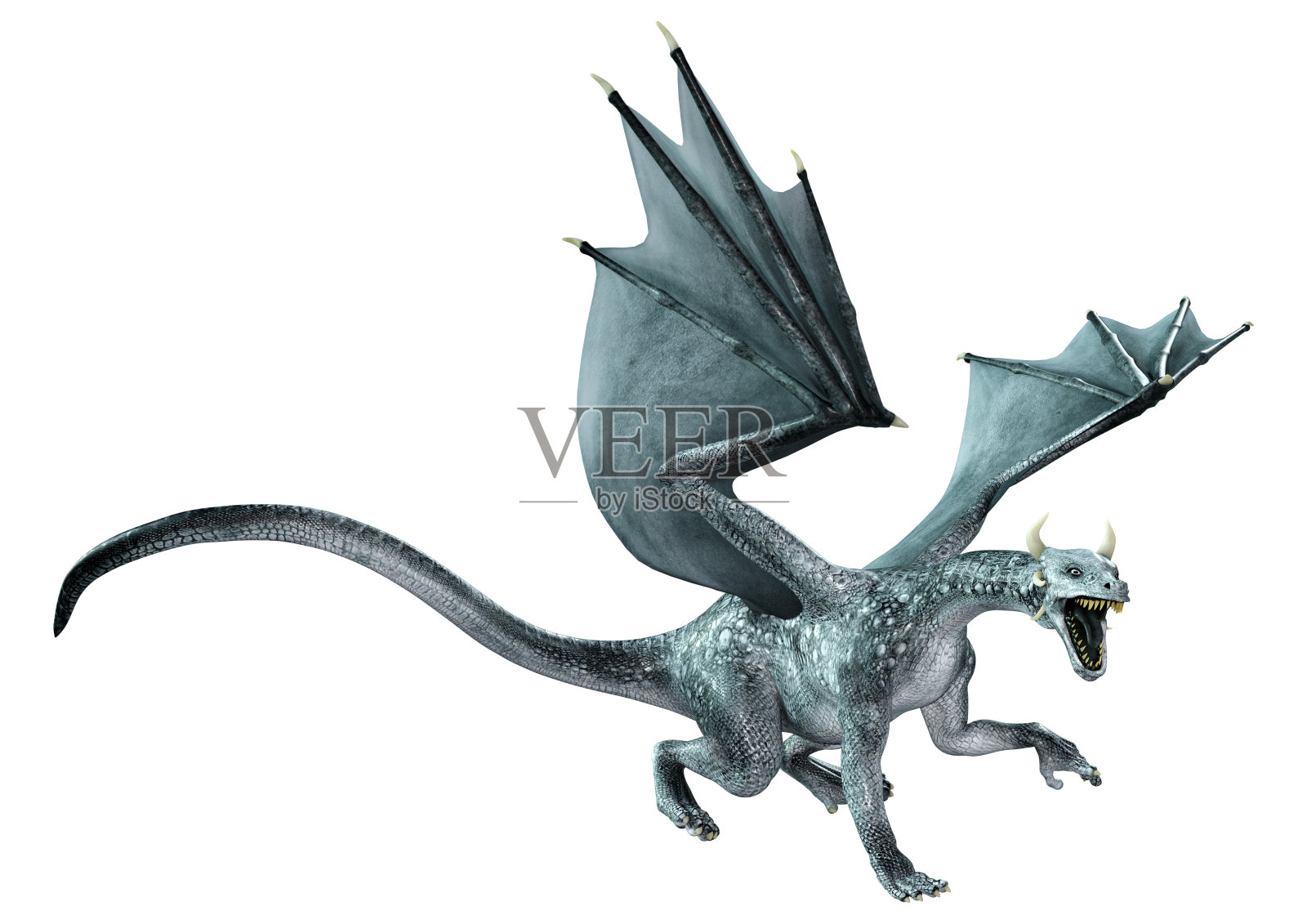 3D渲染童话龙在白色照片摄影图片