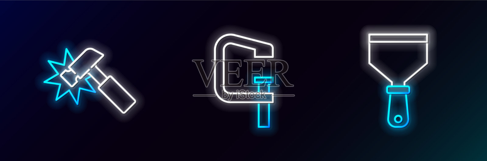 设置线油灰刀锤和夹具和螺丝图标素材