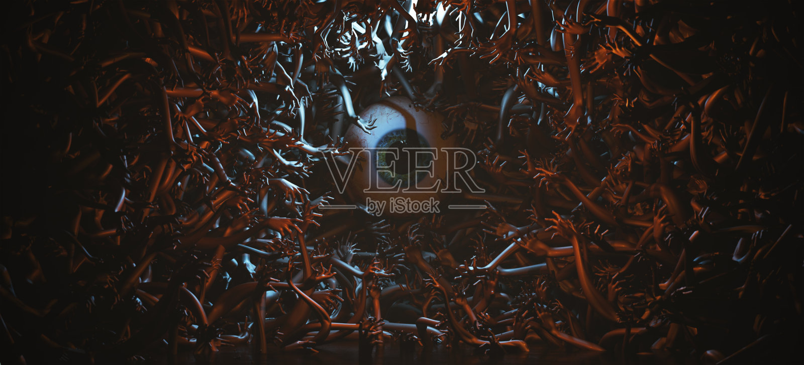 地狱梦魇地狱污秽永恒的手手臂抓可怕的眼球地狱景观神秘照片摄影图片