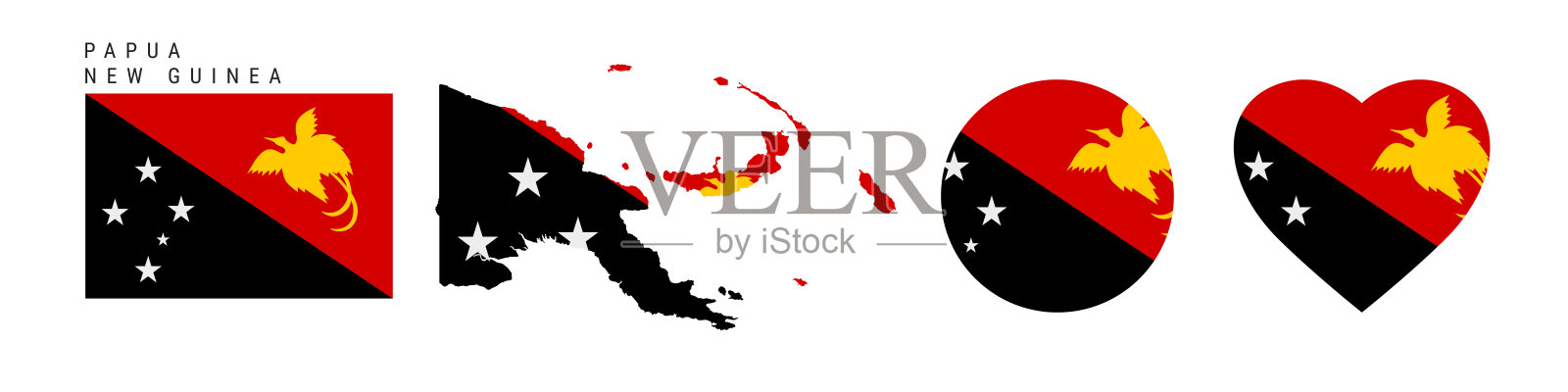 巴布亚新几内亚不同形状的国旗图标集。平面矢量图插画图片素材
