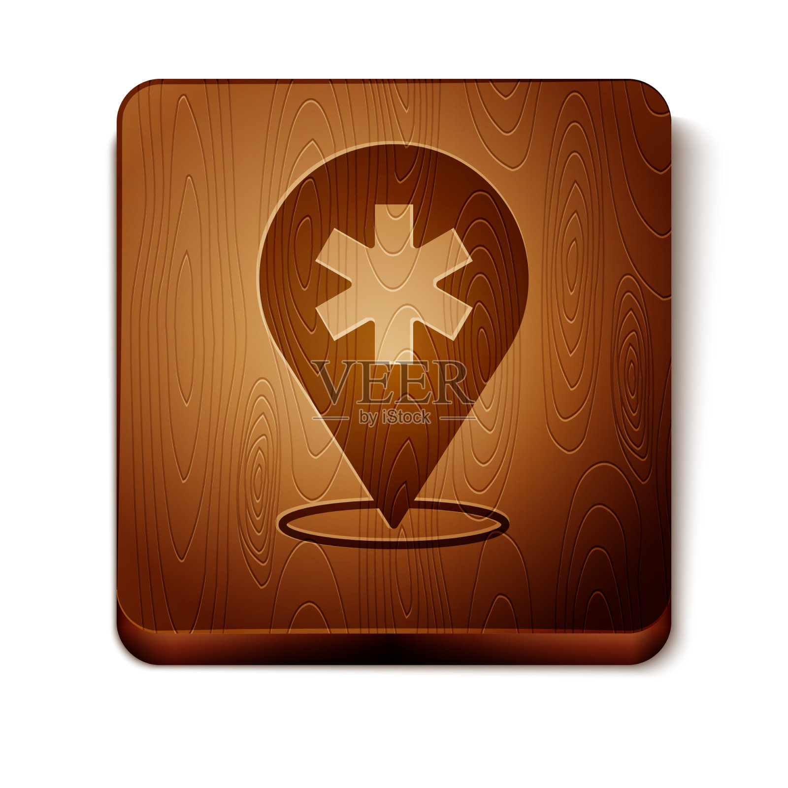 带有交叉医院图标的棕色医疗地图指针图标素材