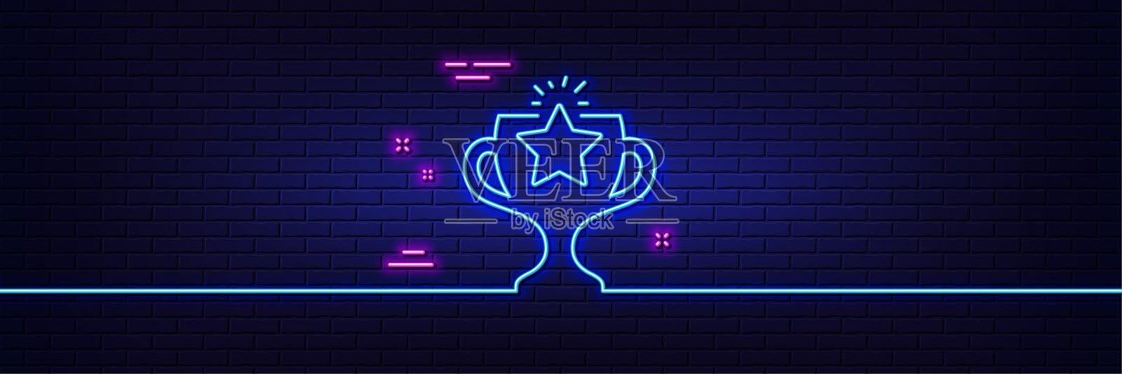 优胜者杯线图标。体育奖杯。霓虹灯辉光效果。向量插画图片素材