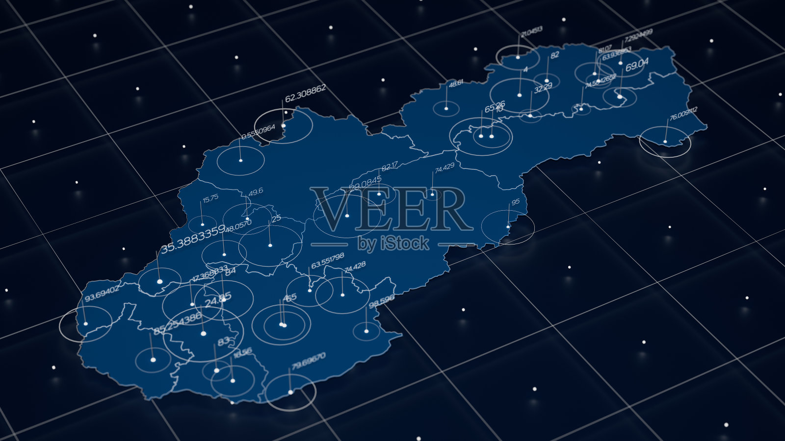 斯洛伐克蓝色地图大数据可视化。未来的地图信息图。美学信息。可视化数据复杂性。复杂的斯洛伐克数据图形可视化。三维渲染插图照片摄影图片