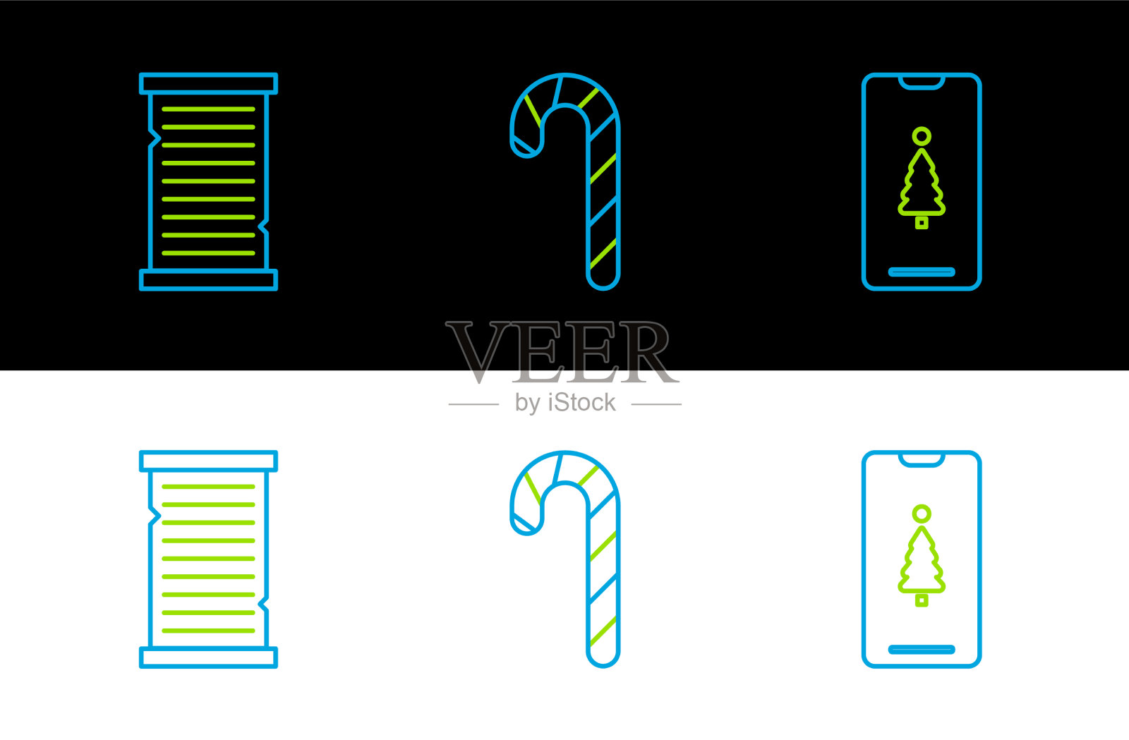 设定线智能手机与礼品盒圣诞愿望图标素材