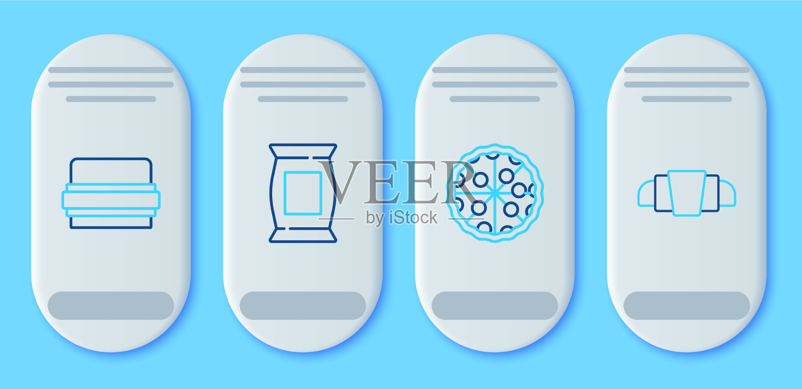 设置线袋或包装薯片比萨饼汉堡图标素材