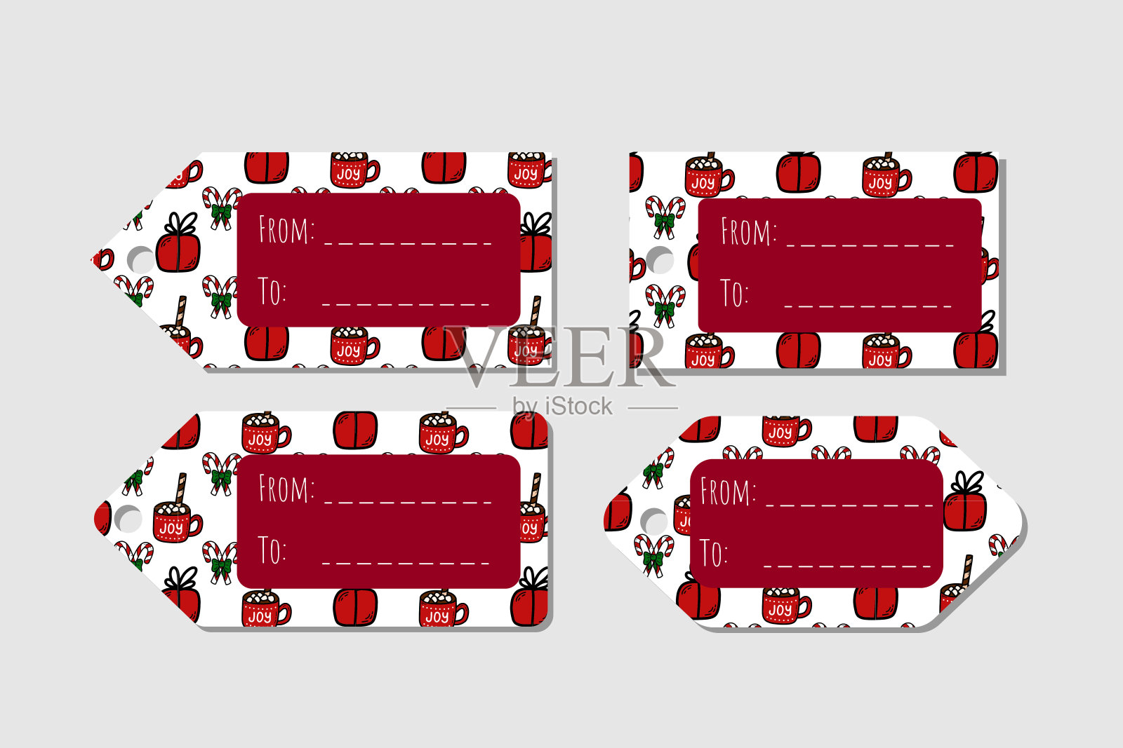 圣诞可爱的礼物标签与涂鸦矢量插图设计模板素材