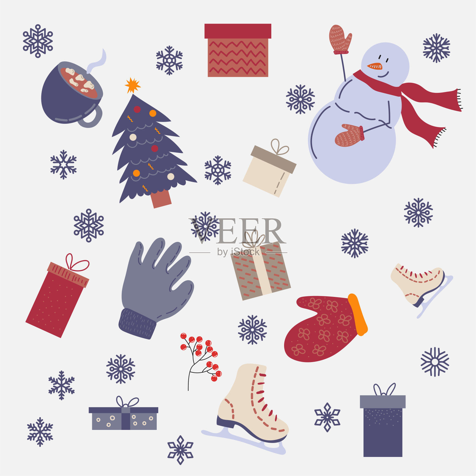 冬季矢量图。圣诞背景收藏的一部分。可以用于墙纸,图案填充,表面纹理,织物印花,包装插画图片素材