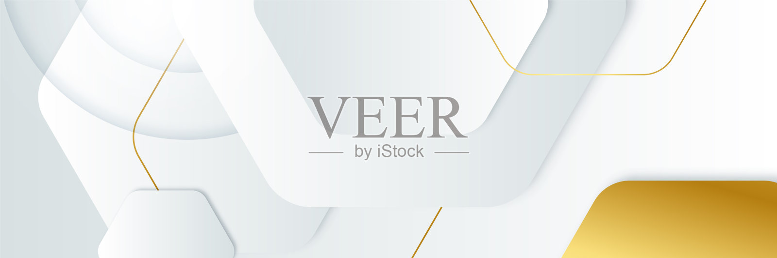 抽象几何形状白色金色旗帜背景与光影3D分层插画图片素材