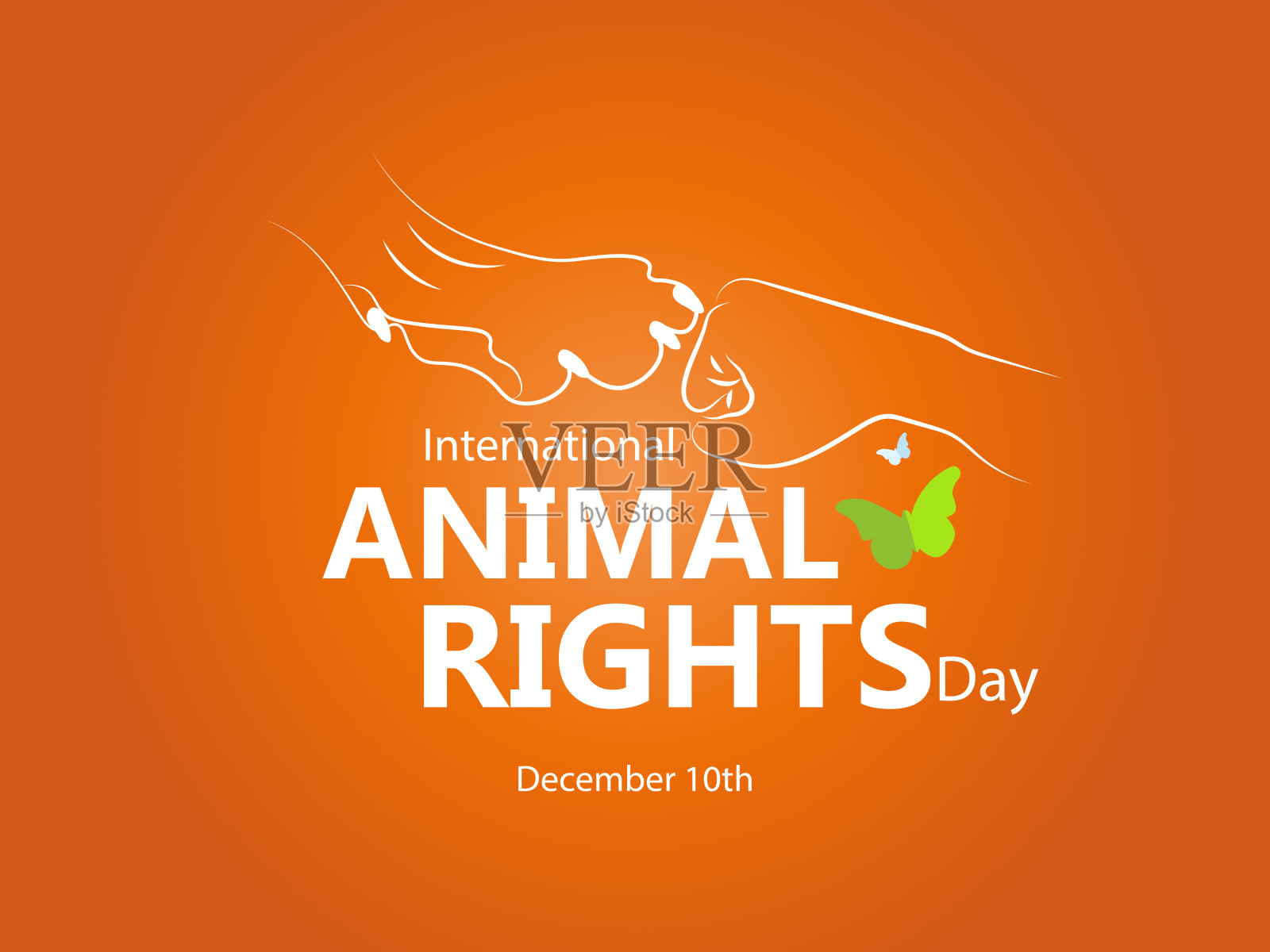 国际动物权利日。12月10日。在橙色色调的背景上,拳头和爪子碰撞的轮廓。设计元素图片