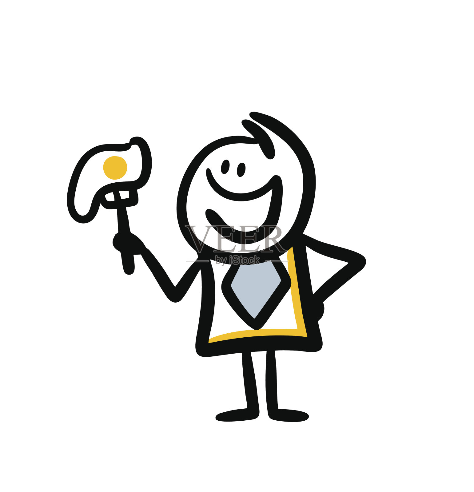 拿着叉子上煎蛋的餐巾纸简笔画早餐人物插画图片素材