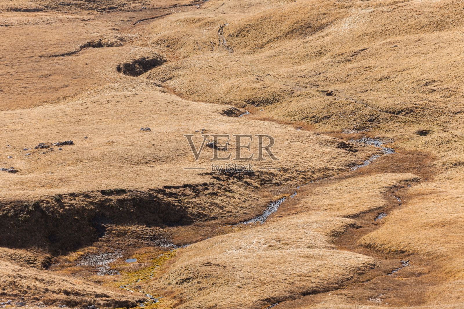 一条小溪在白云岩之间的蒙德瓦尔地区流过照片摄影图片