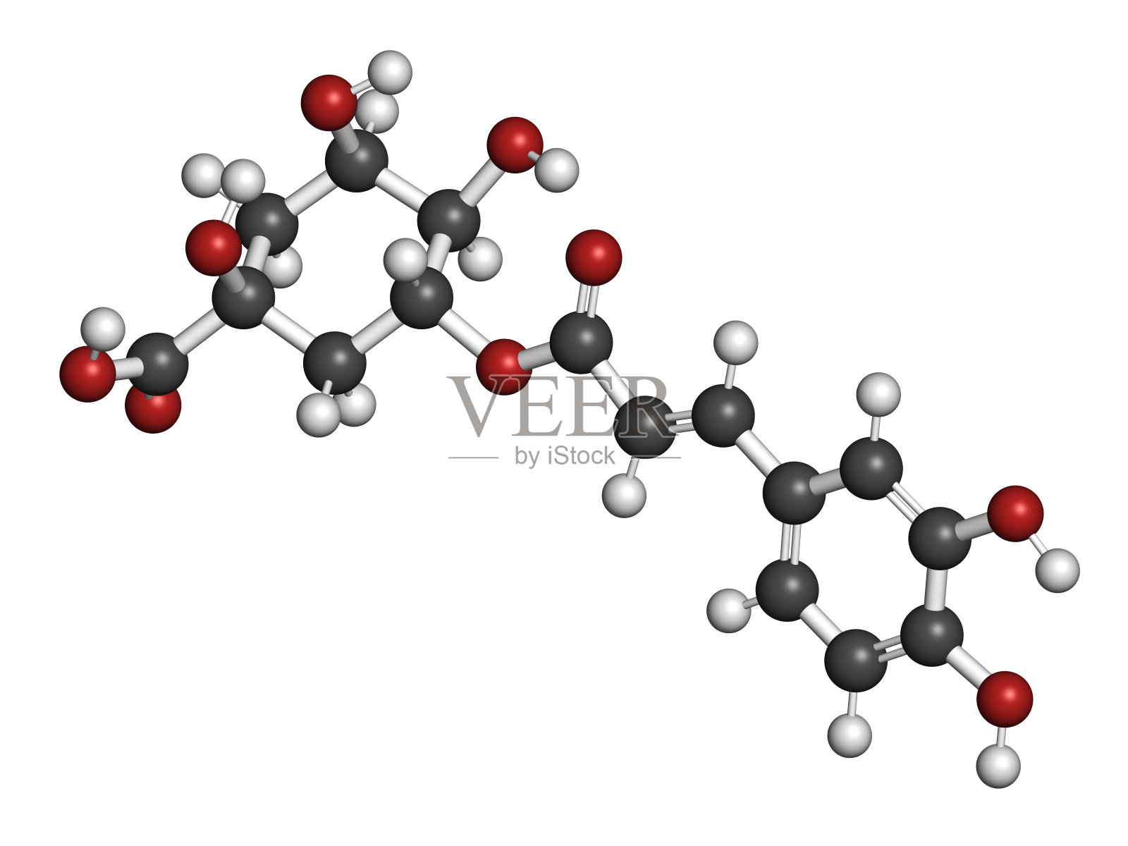绿原酸草药分子3D渲染照片摄影图片