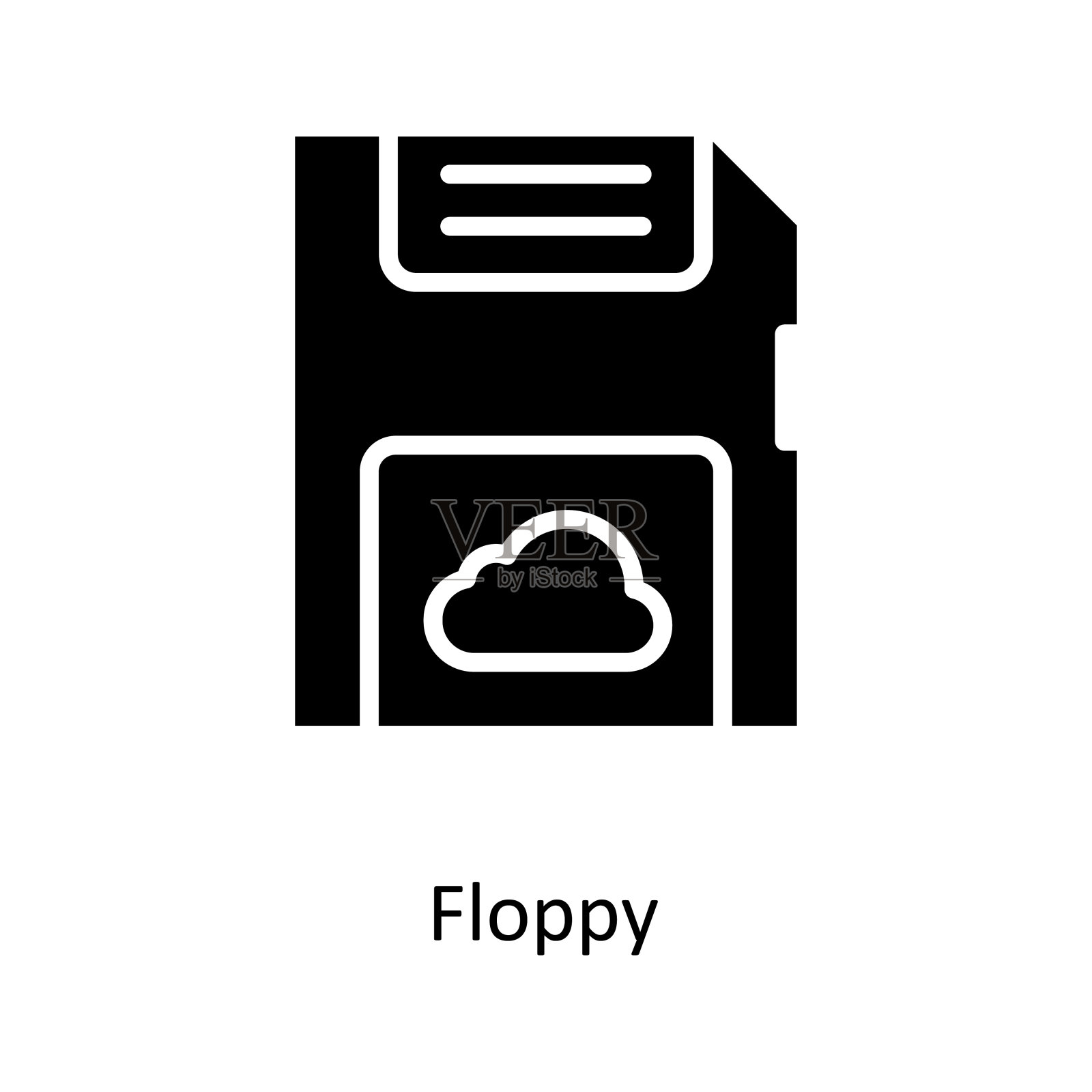 软盘矢量固体图标设计插图。云计算符号白底EPS 10文件插画图片素材
