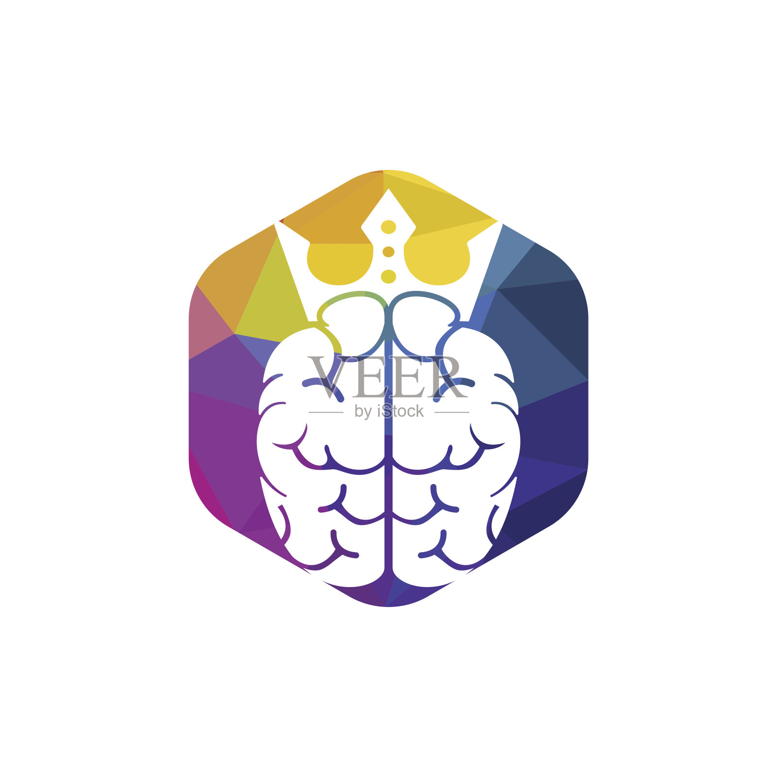 智王矢量logo设计。人脑与皇冠图标设计。插画图片素材