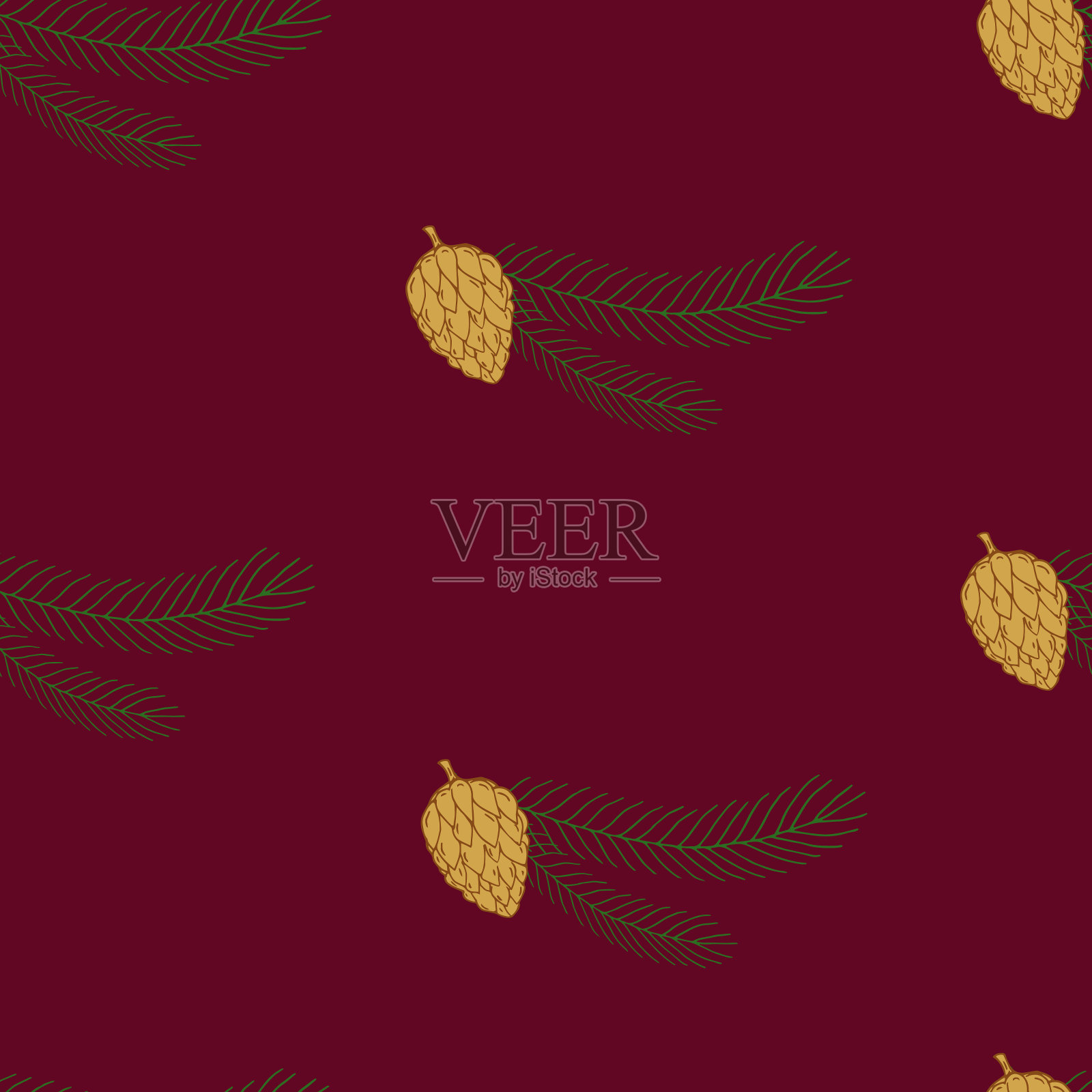 锥和云杉枝冬季无缝图案插画图片素材