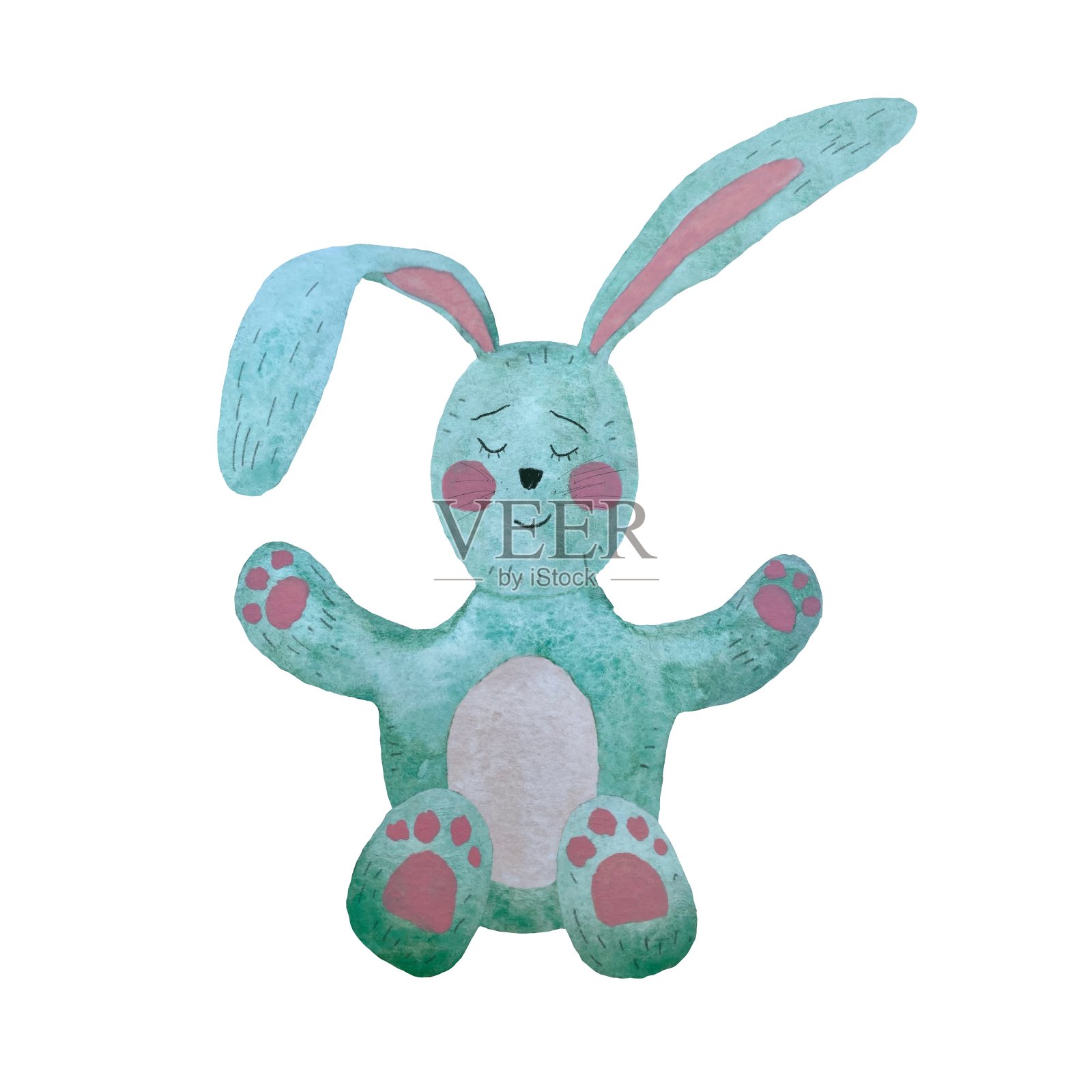 兔子蓝色卡通水彩平面插图插画图片素材