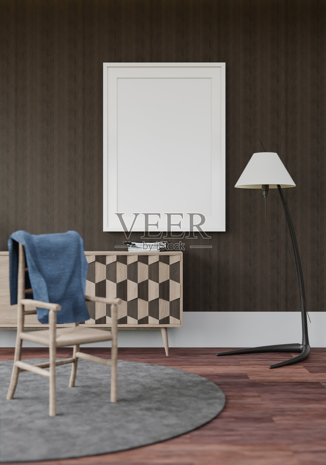 客厅三维室内设计和模型框架照片摄影图片