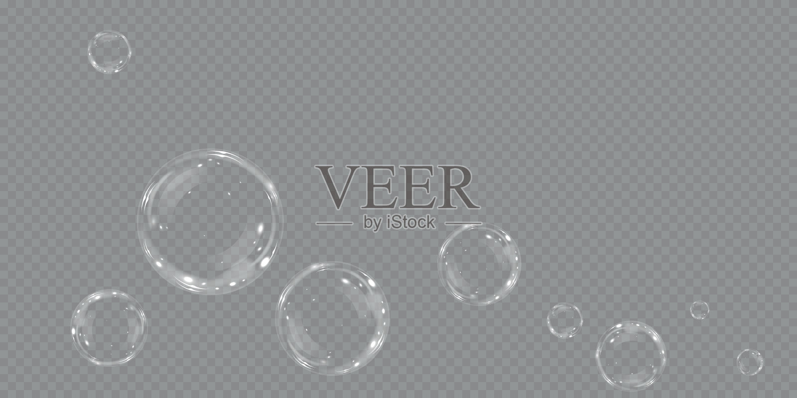 逼真的肥皂泡集合。气泡位于透明的背景上。矢量飞肥皂泡。水玻璃气泡逼真的PNG插画图片素材