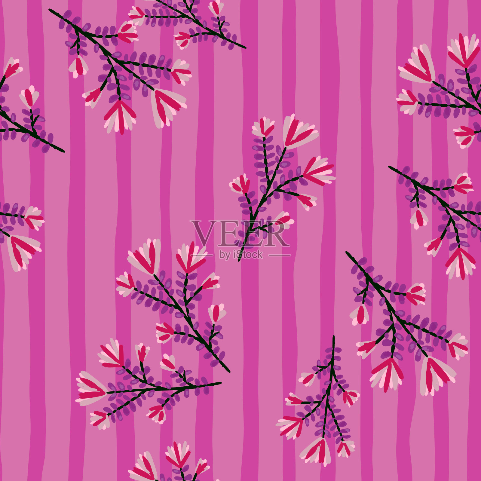 手绘草本无缝图案。写意有机背景。装饰森林花朵无尽的墙纸插画图片素材