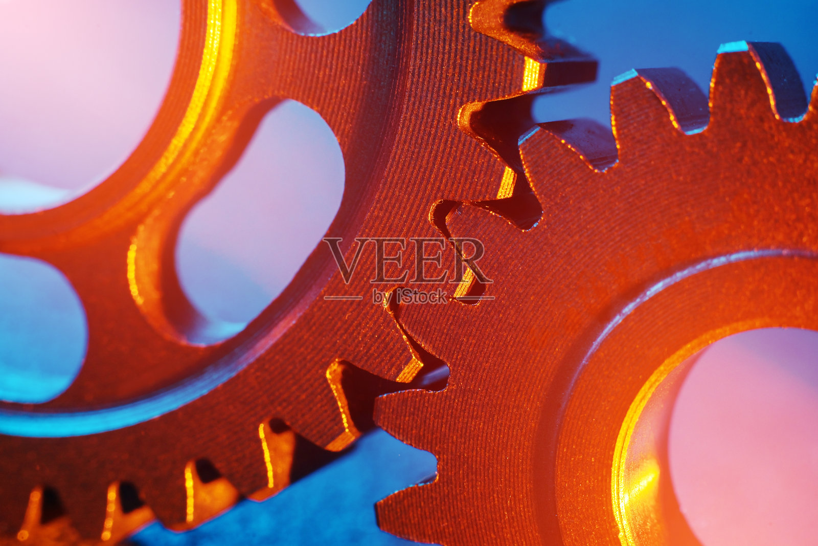 齿轮机构。工业机械。照片摄影图片