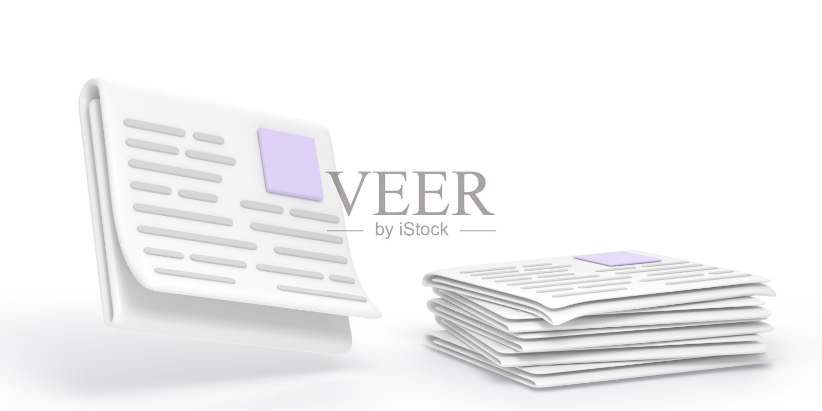 叠报纸,每日报纸与标题,文章和图片框3d渲染。卡通图标集折叠床单公报,杂志或小报孤立的白色背景照片摄影图片