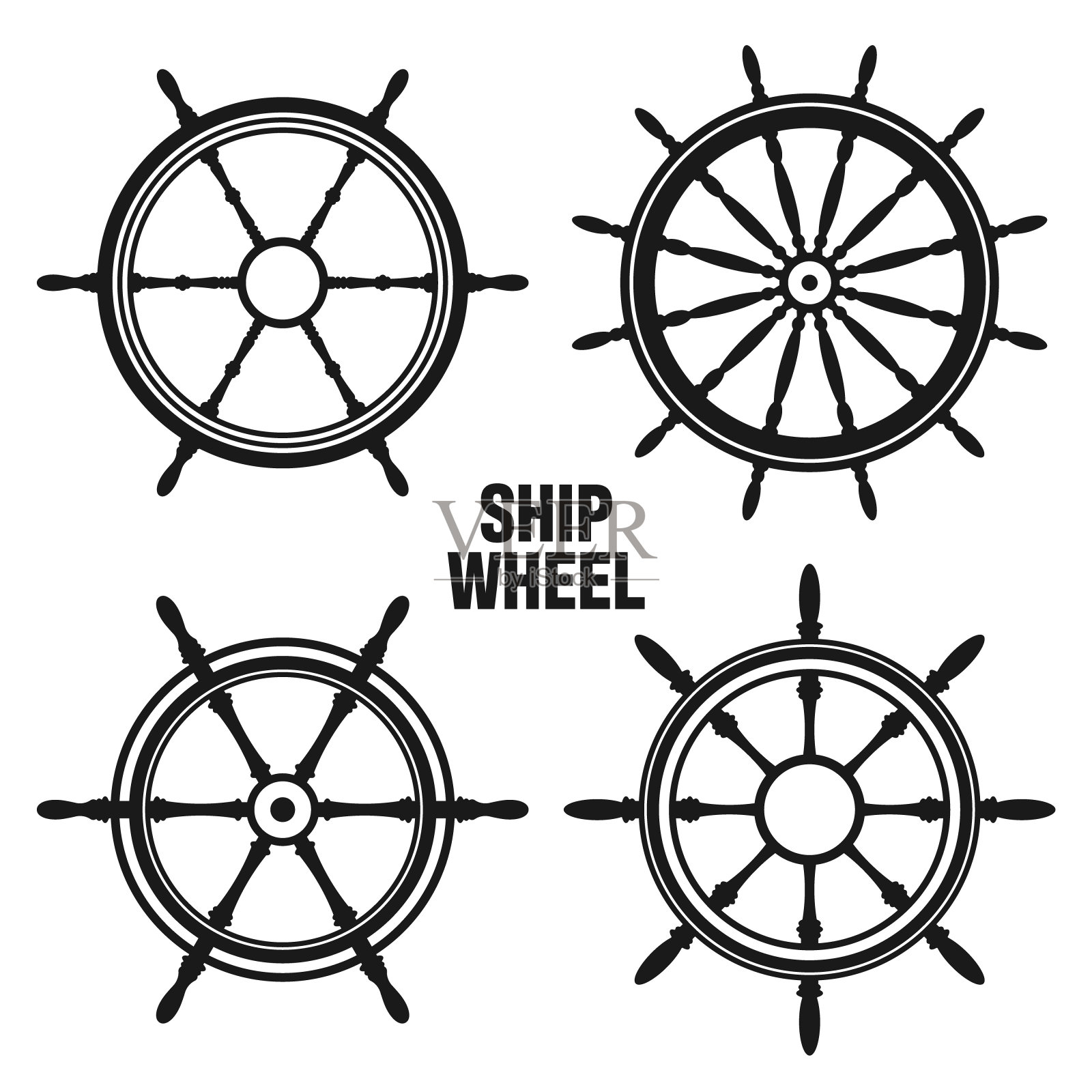 收藏古董方向盘。船、游艇复古轮的象征。航海舵图标。海洋设计元素。矢量图插画图片素材