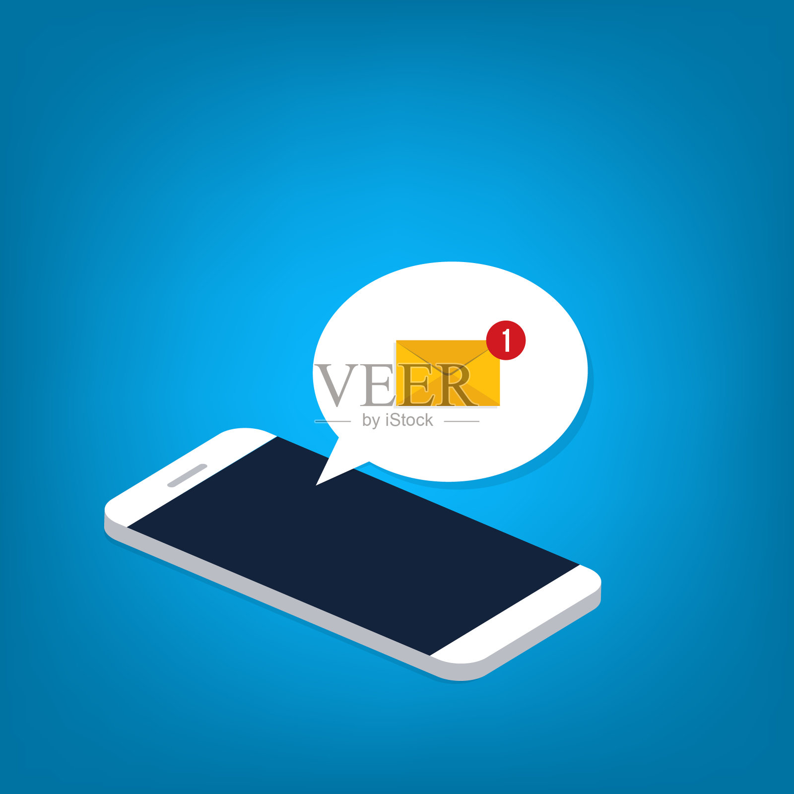 智能手机屏幕上的新邮件通知是等距的插画图片素材