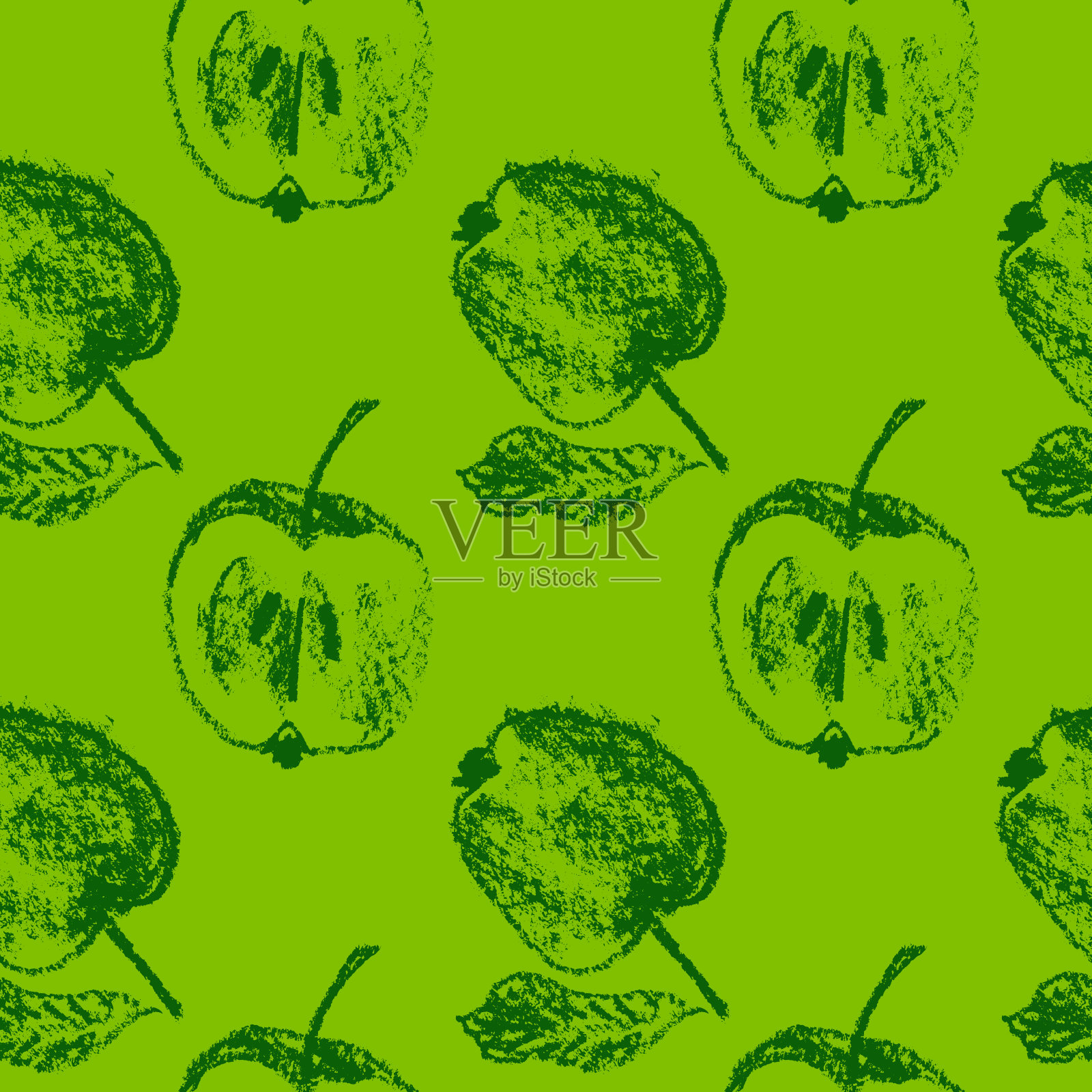 青苹果无缝花纹织物设计。新鲜苹果纺织装饰品。插画图片素材