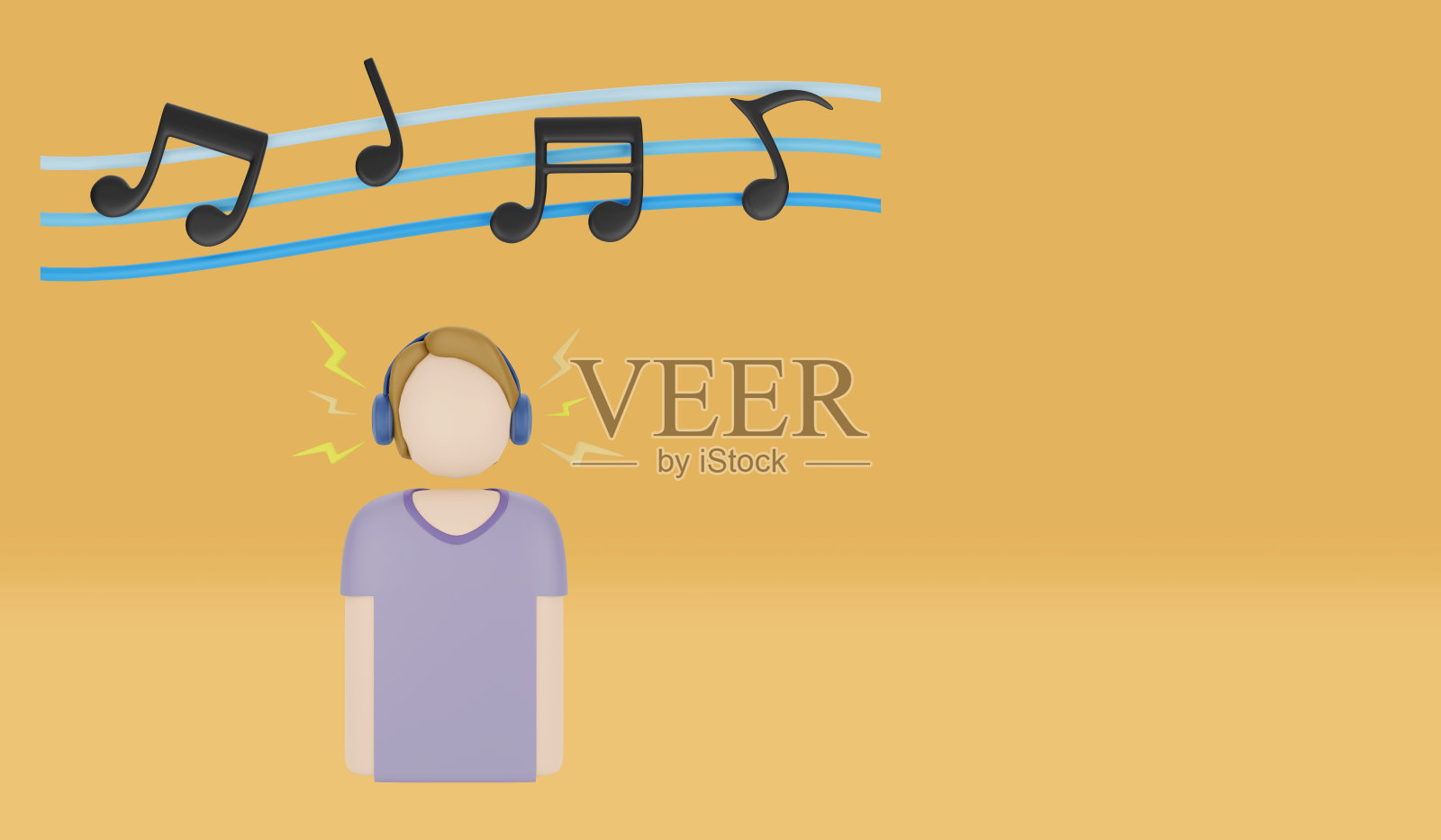 青少年戴着耳机听音乐。照片摄影图片