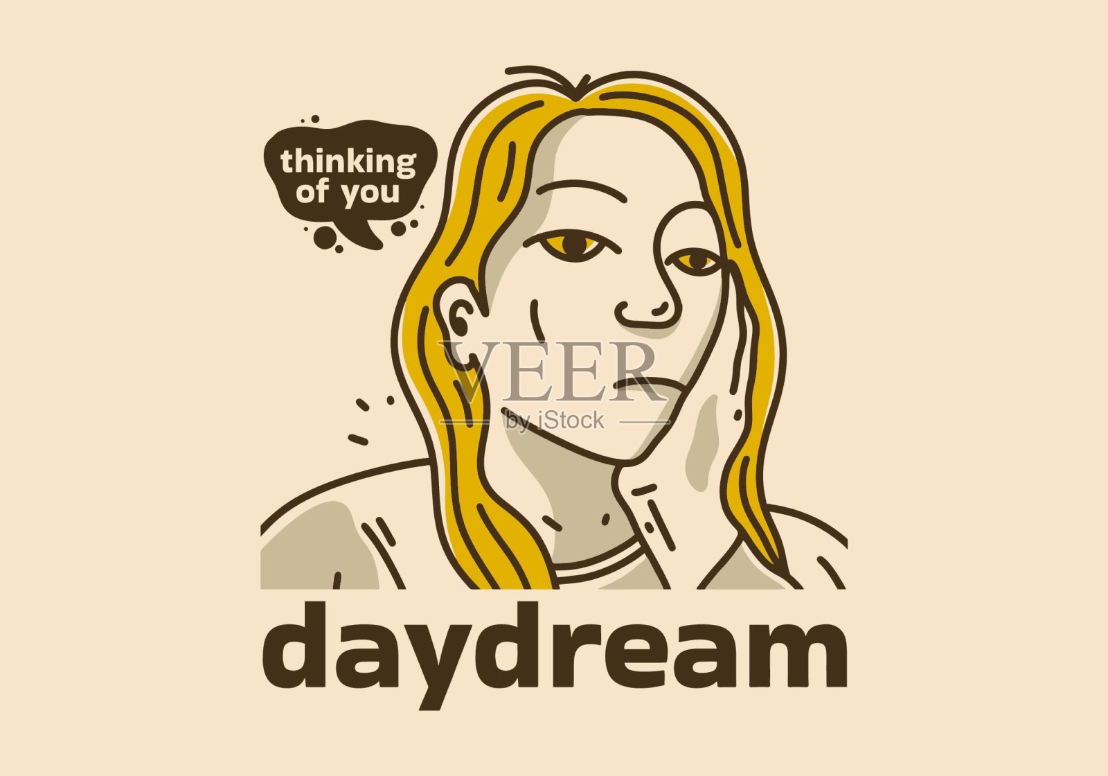 梦幻女性脸的复古插画插画图片素材