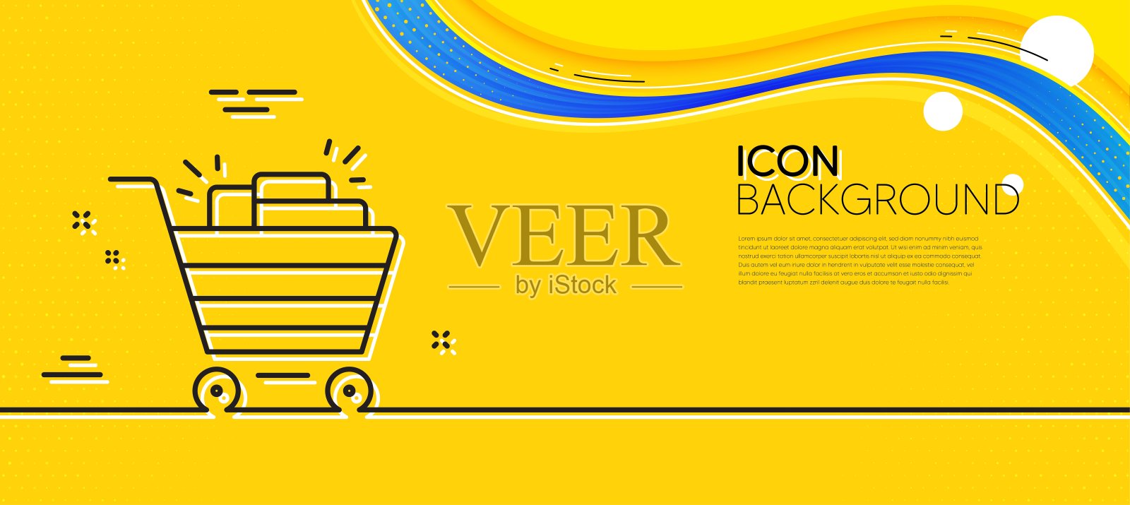 购物车线图标。营销符号。最小行黄色横幅。向量插画图片素材